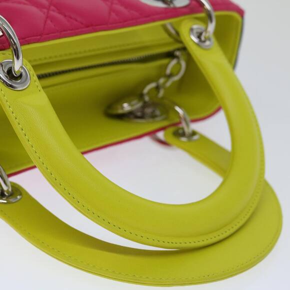 DIOR Lady DIOR Canage Hand Bag Lamb Skin Blue Pink - Picture 7 of 14